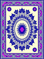 Vibrant Blue Floral Medallion Border Rug