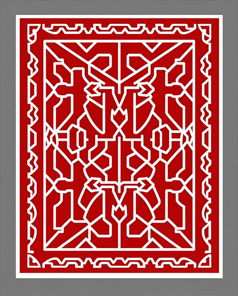 Bold Red Geometric Lattice Rug