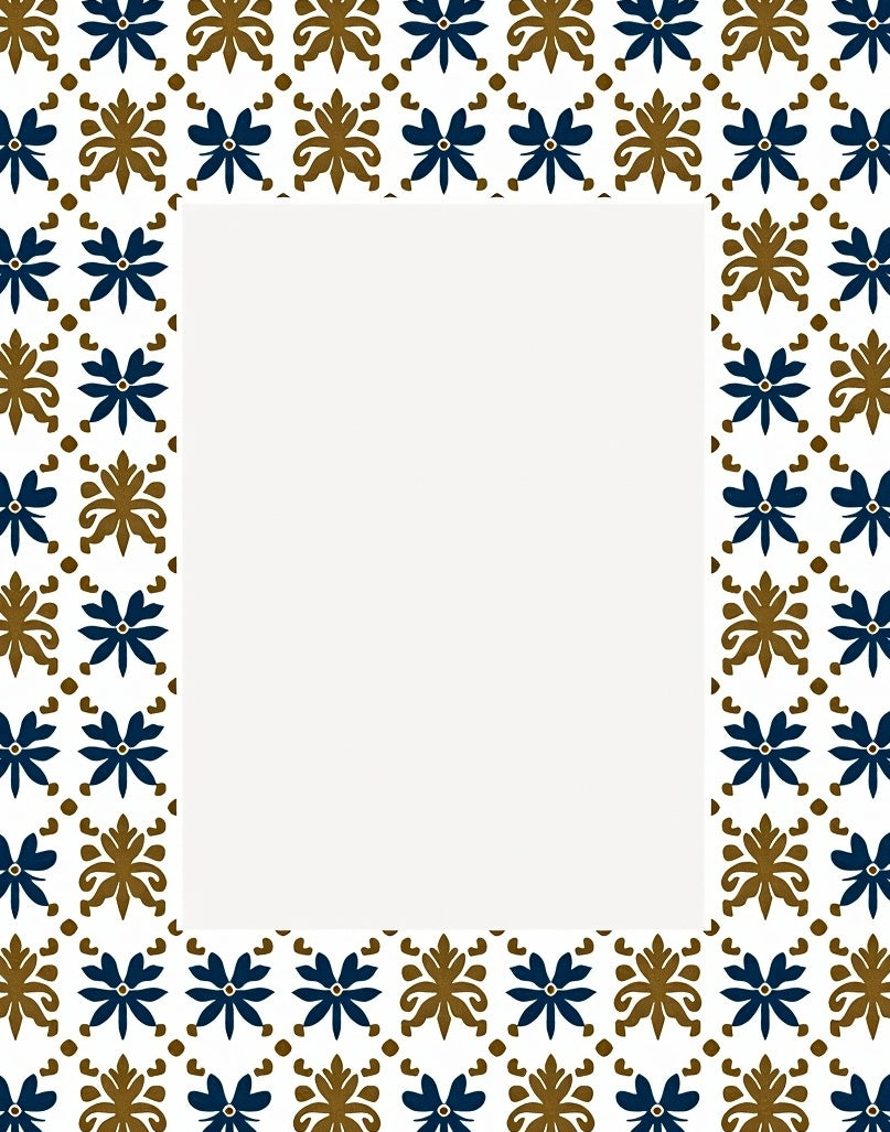 Deep Blue Brown Floral Tile Arrangement Rug