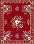 Crimson White Snowflakes Ornate Border Rug