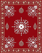Crimson White Snowflakes Ornate Border Rug