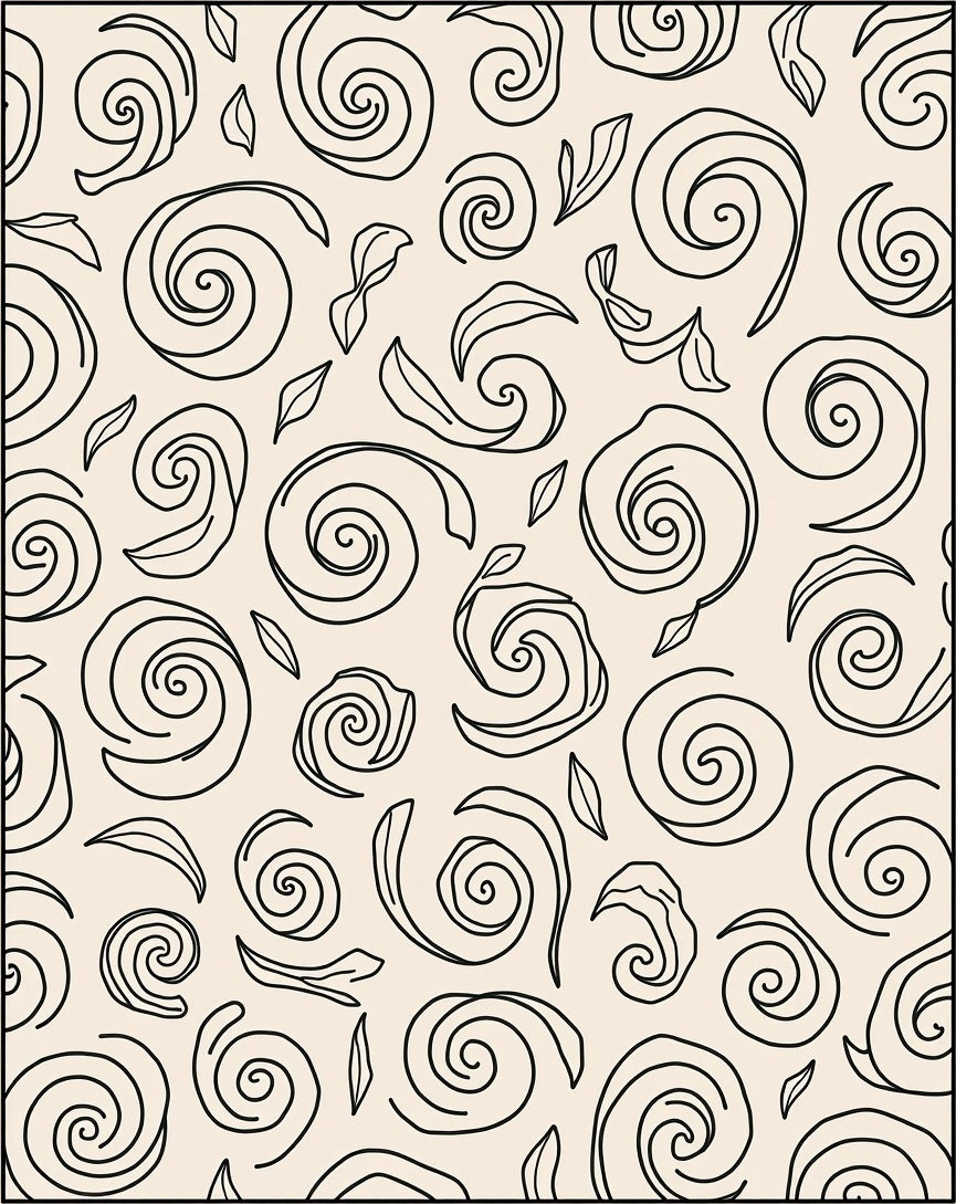 Ecru Black Swirling Filigree Scroll Rug