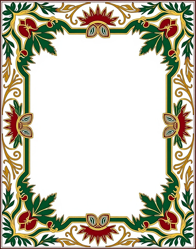 Crimson Green Floral Border Art Rug