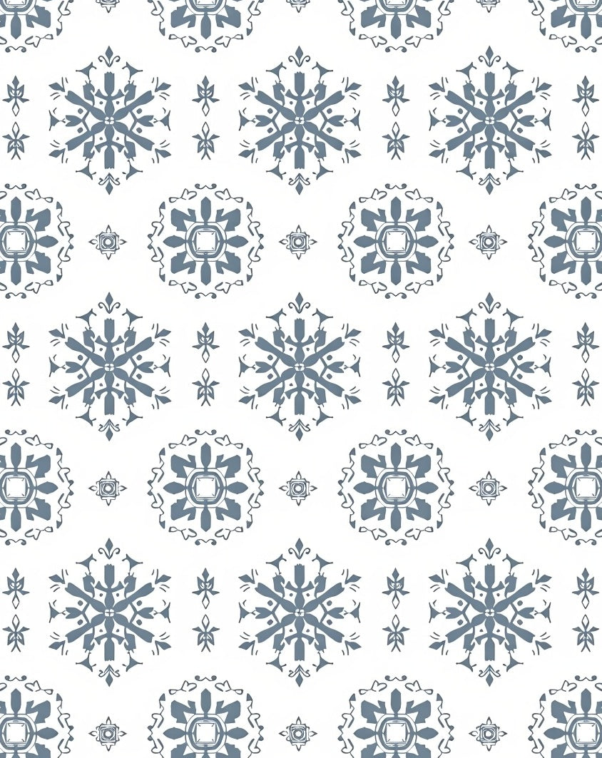 Gray Snowflake Medallion Intricate Repeat Rug