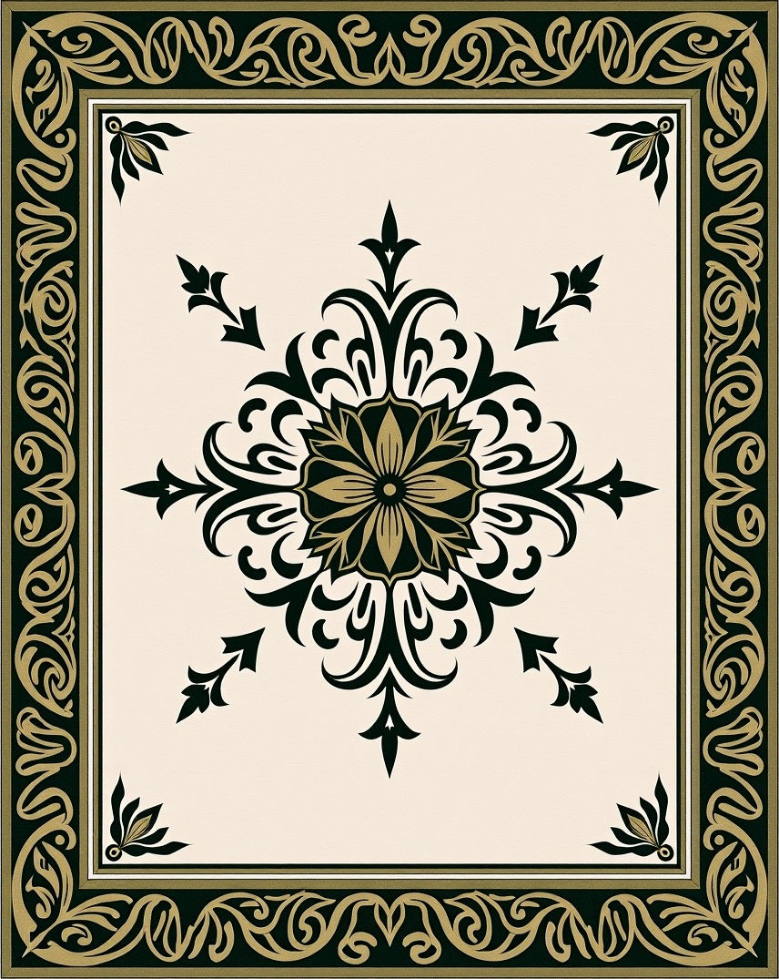 Elegant Black Gold Arabesque Flourish Rug