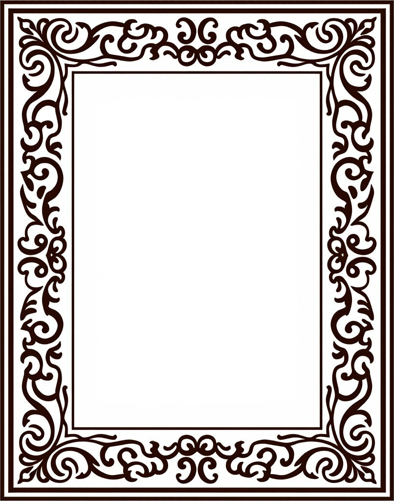 Dark Brown Ornate Scroll Border Rug