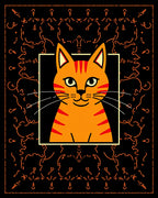 Orange Tabby Cat With Orange Scrollwork Rug