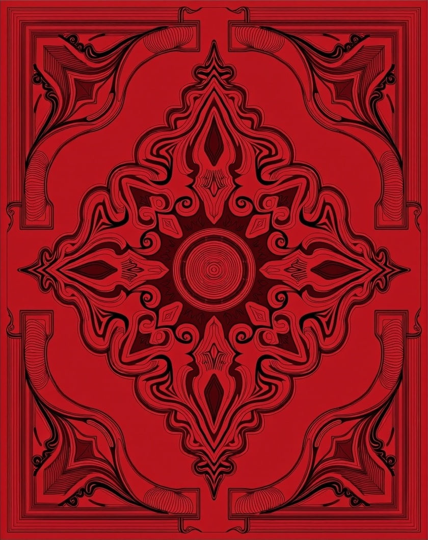 Vibrant Crimson Art Nouveau Medallion Rug