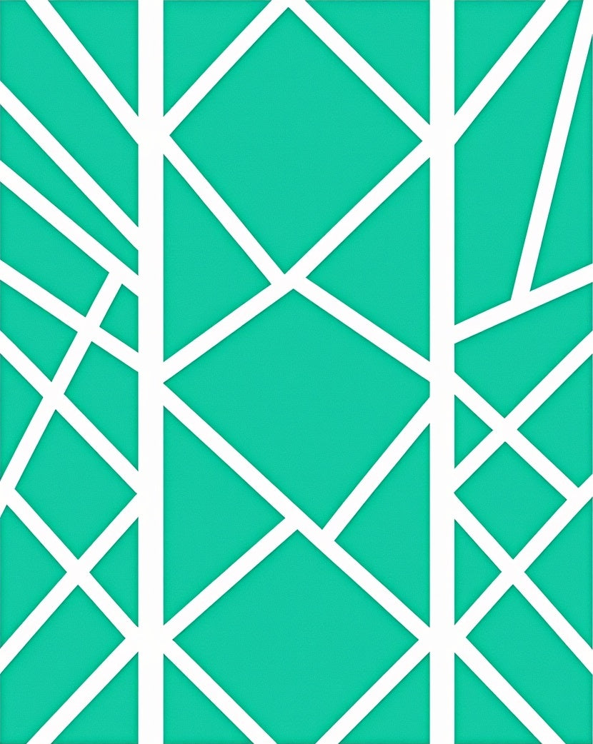Bright Teal White Geometric Overlay Rug