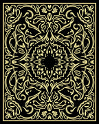 Black and Gold Stylized Mandala Rug