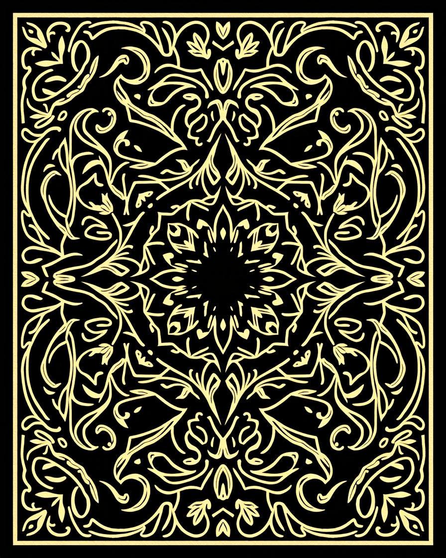 Black and Gold Stylized Mandala Rug