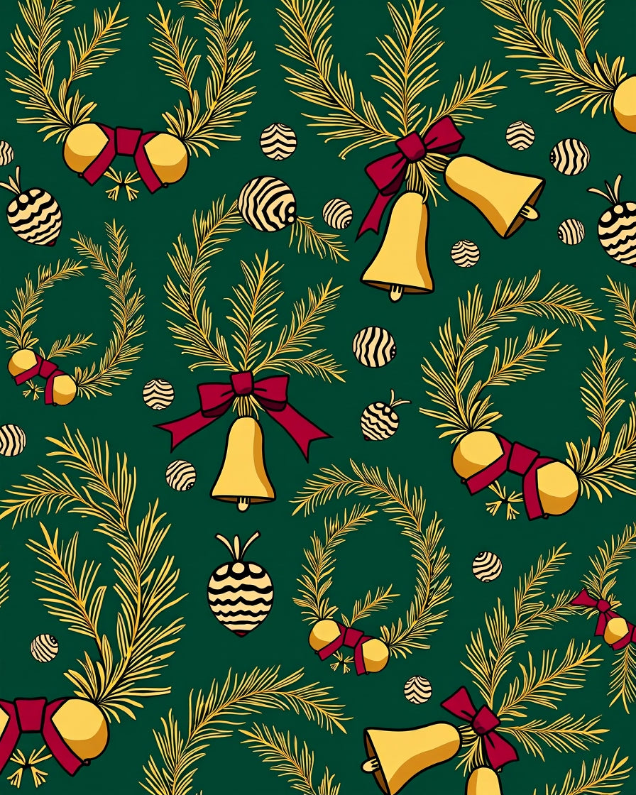 Green Gold Christmas Wreath Bells Rug