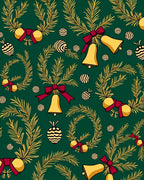 Green Gold Christmas Wreath Bells Rug