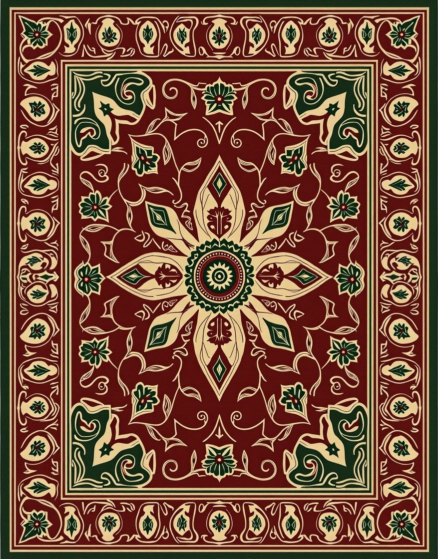 Crimson and Emerald Floral Medallion Rug