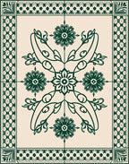 Deep Green Floral Medallion Border Rug