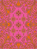 Vibrant Pink Orange Floral Swirl Rug