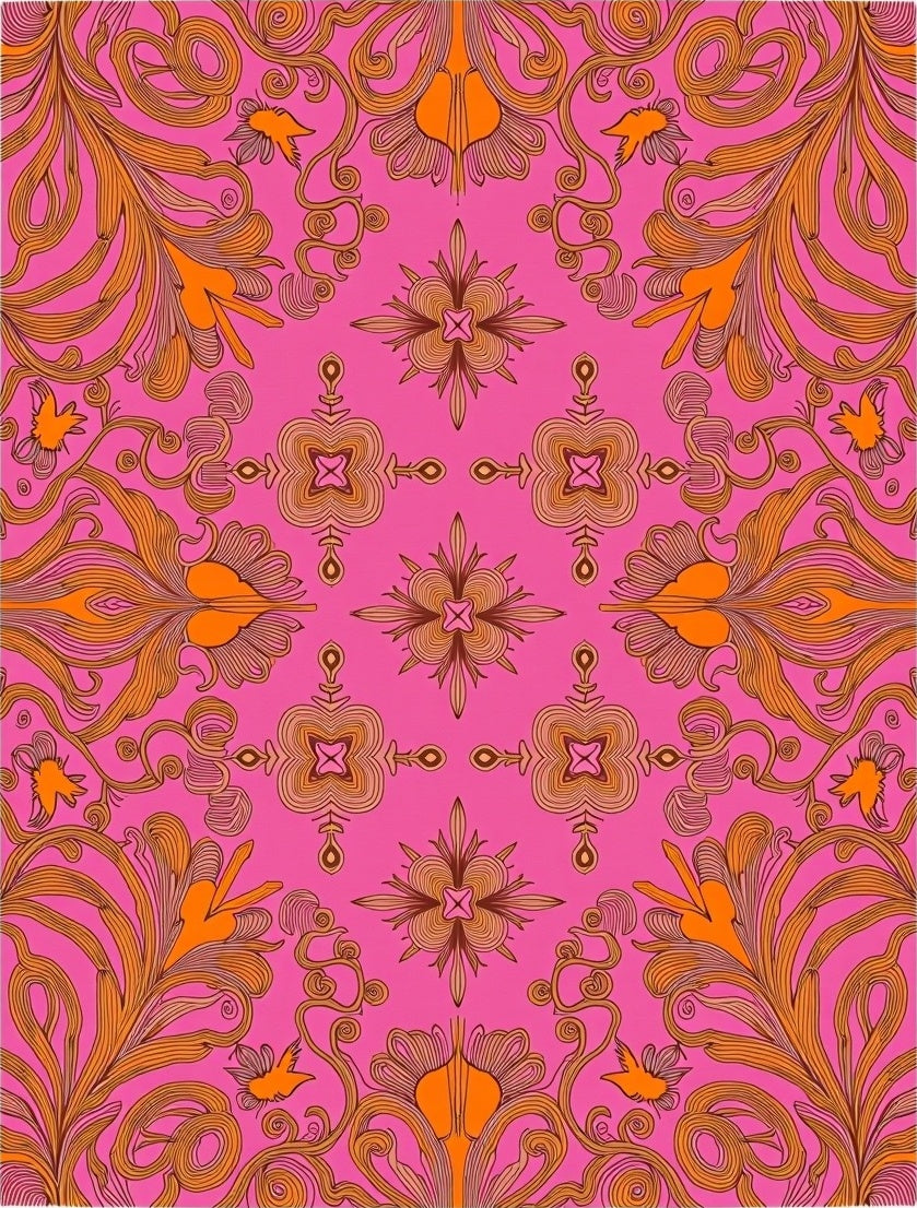 Vibrant Pink Orange Floral Swirl Rug