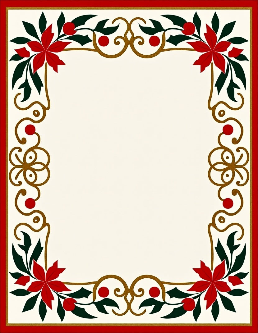 Crimson Red Floral Holly Border Rug