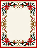 Crimson Red Floral Holly Border Rug