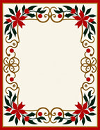 Crimson Red Floral Holly Border Rug