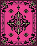 Vibrant Pink Black Medallion Frame Rug