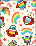 Whimsical Colorful Rainbow Rocket Characters Rug