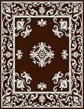 Rich Brown Off-White Floral Frame Symmetry Rug