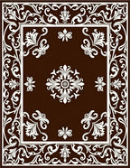 Rich Brown Off-White Floral Frame Symmetry Rug