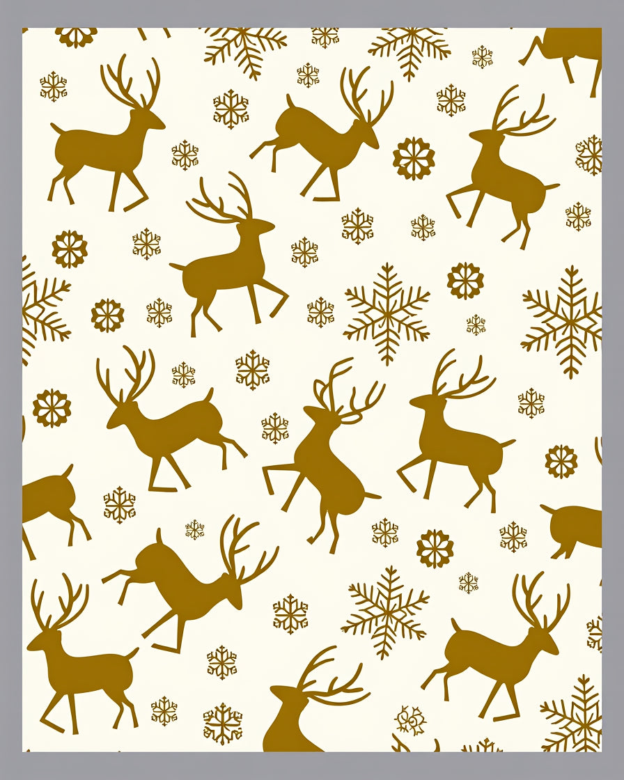 Golden Reindeer Snowflake Woodland Scene Rug
