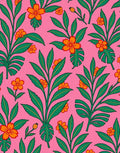 Vibrant Tropical Floral Pink Background Rug