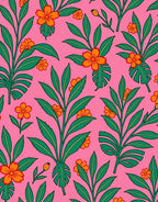 Vibrant Tropical Floral Pink Background Rug
