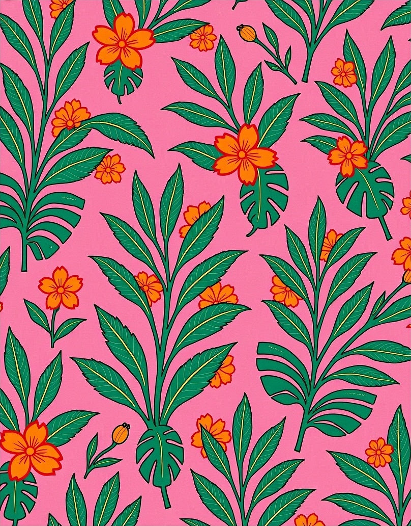 Vibrant Tropical Floral Pink Background Rug
