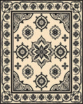 Cream and Black Floral Medallion Rug