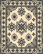 Cream and Black Floral Medallion Rug