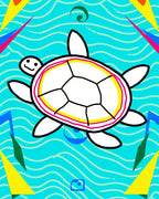 Whimsical White Turtle Ocean Waves Rug