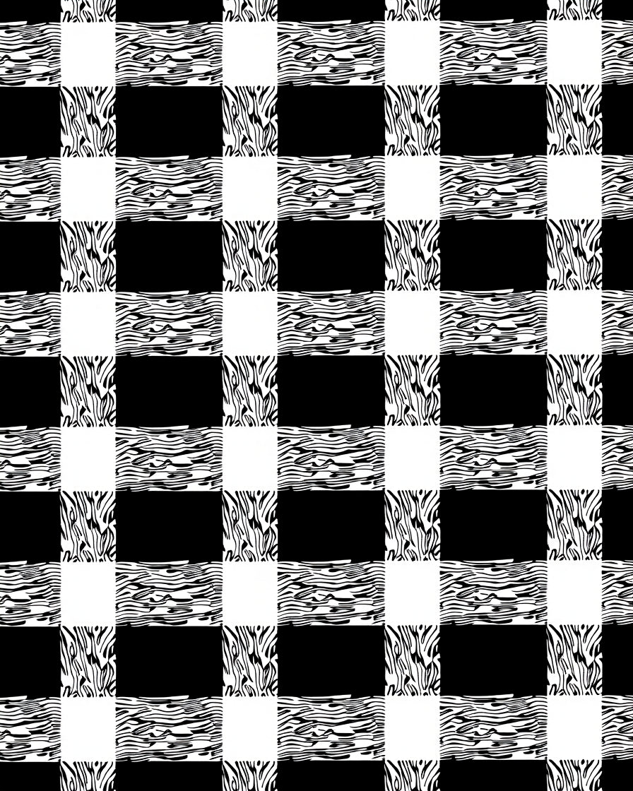 Monochrome Checkered Organic Swirl Rug