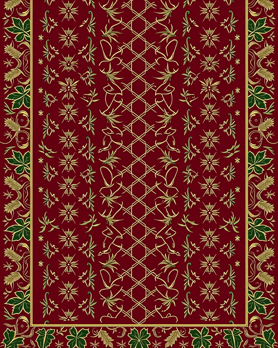 Crimson Gold Leaf Scroll Intertwined Vine Rug