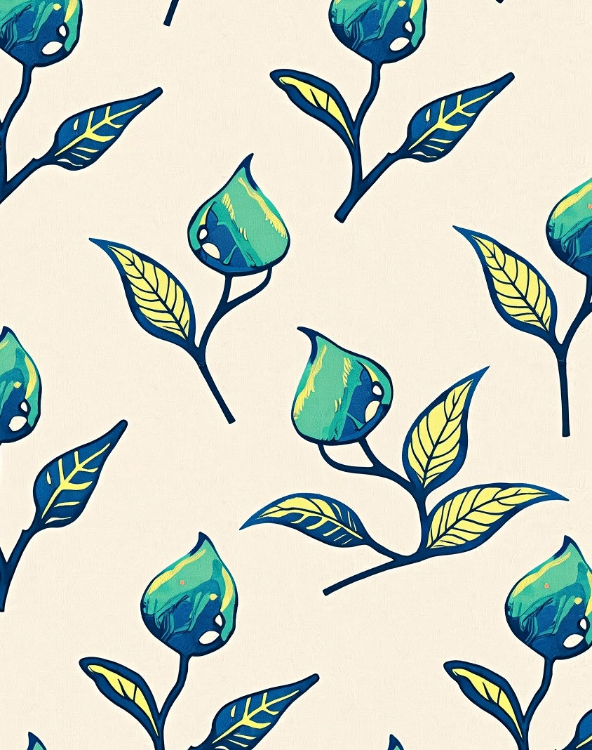 Teal Blue Floral Botanical Branch Rug