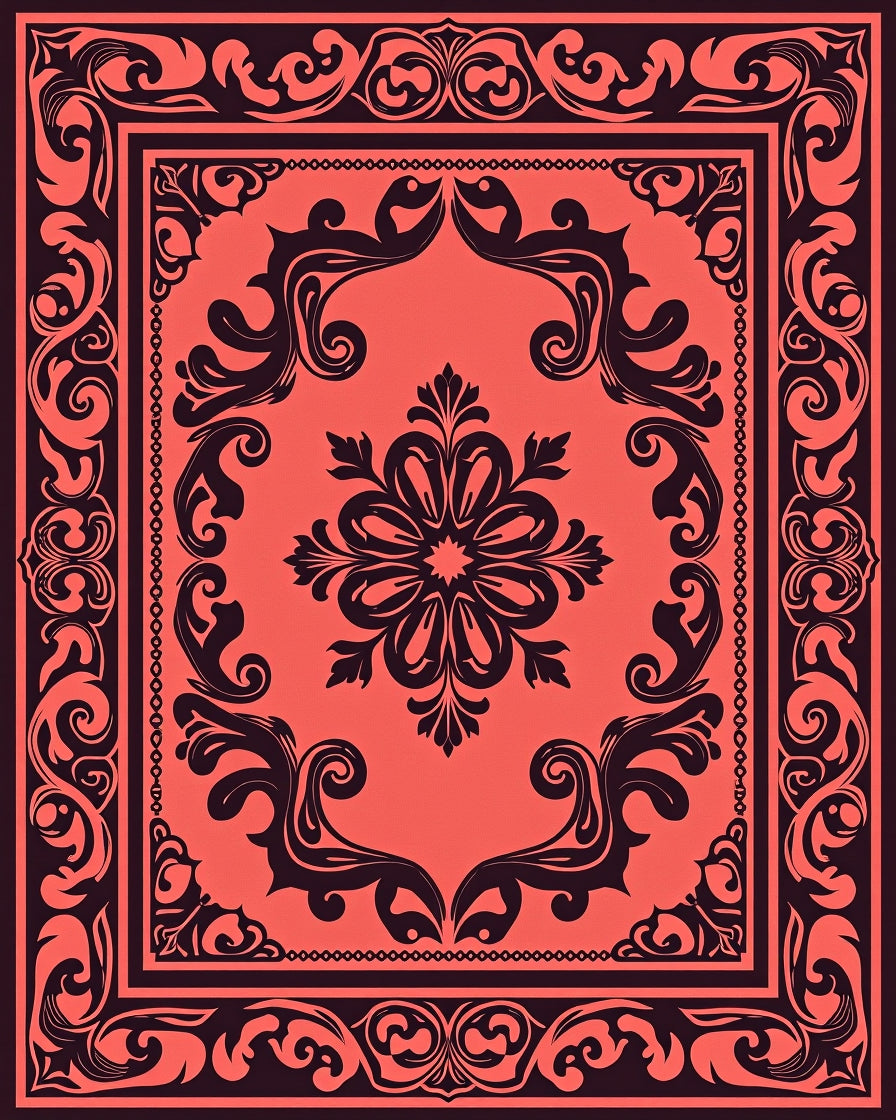 Coral Floral Symmetry Border Rug