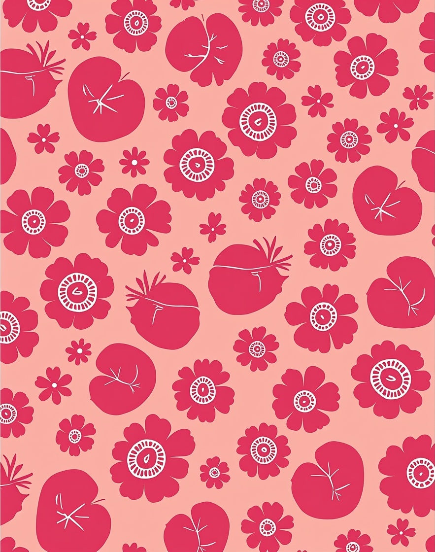 Pink Floral Tomato Collage Rug