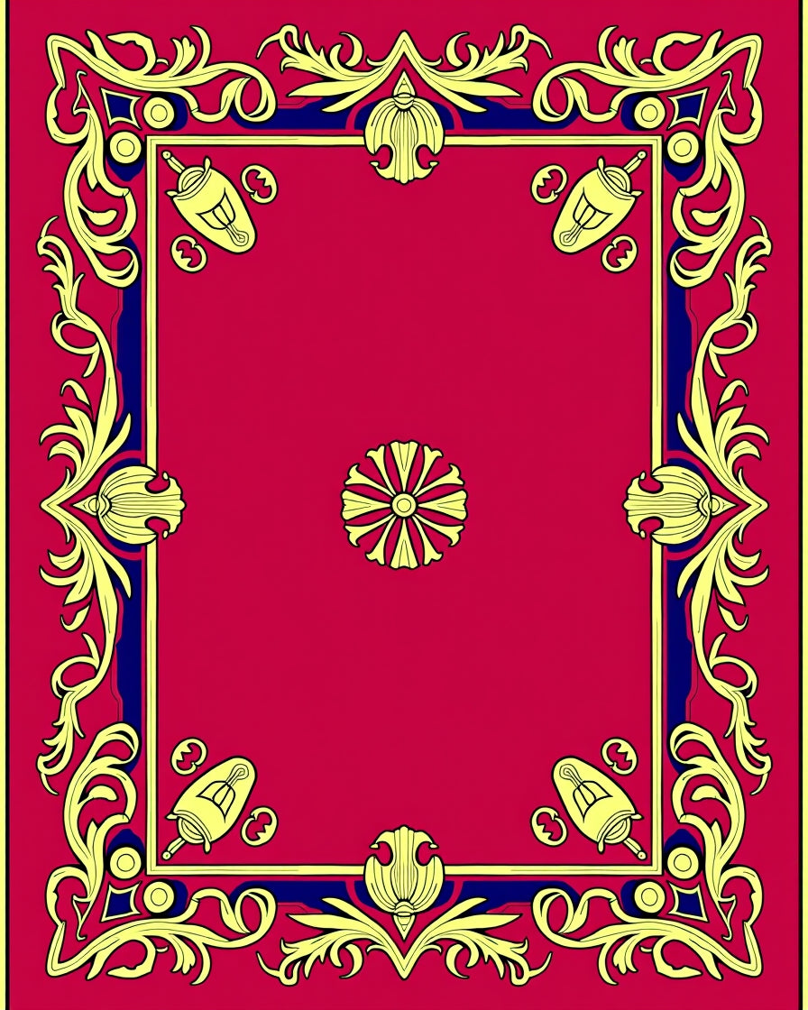 Crimson Yellow Blue Floral Corner Frame Rug