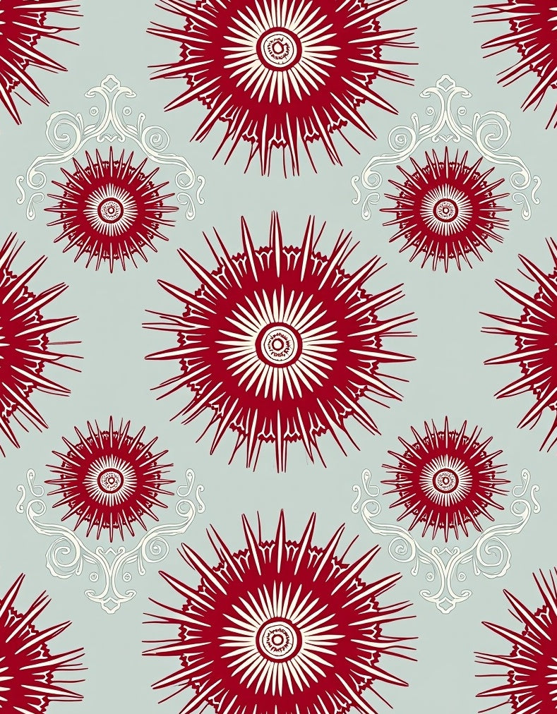 Crimson Starburst Scroll Art Rug