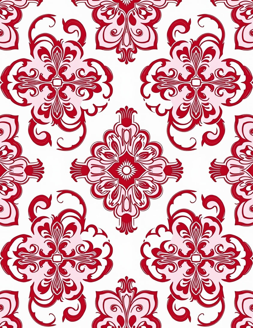 Crimson Floral Lattice Swirl Rug