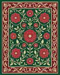 Emerald Green Floral Botanical Border Rug
