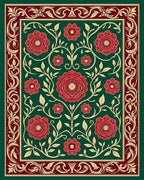 Emerald Green Floral Botanical Border Rug