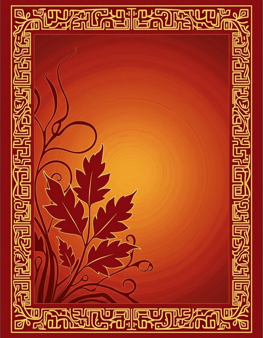 Crimson Leaf Bordered Gradient Rug