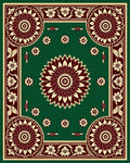 Deep Green Floral Medallion Border Rug