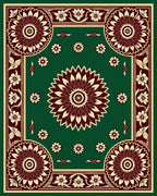Deep Green Floral Medallion Border Rug
