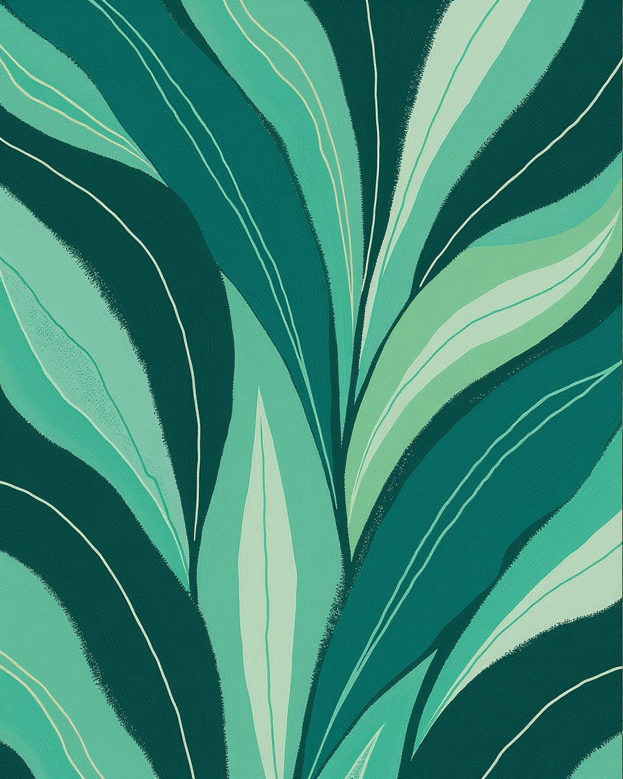 Emerald Green Abstract Tropical Leaves Rug