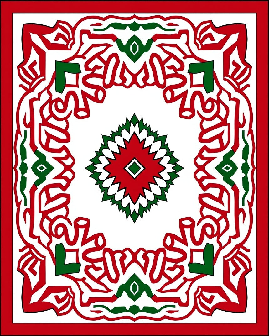Bold Red Green Geometric Medallion Rug